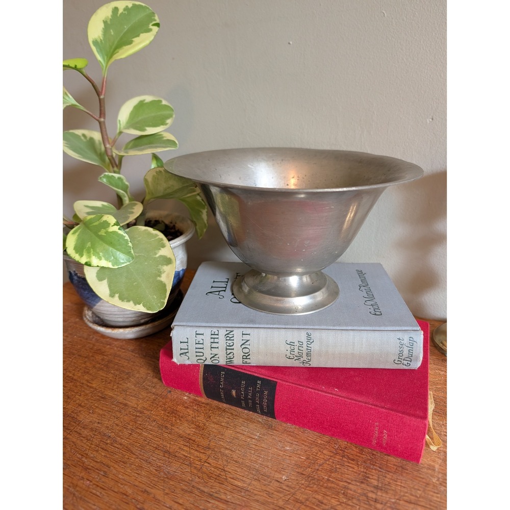 Vintage K.S. Co. Pewter Pedestal Bowl Flared Rim P112 Decorative Dish